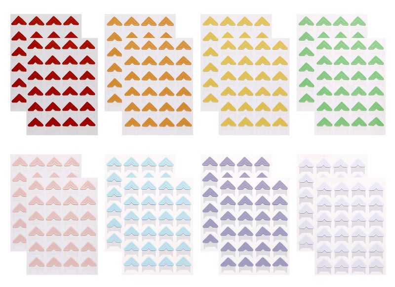 Penta Angel 16 Sheets 8 Colors Photo Corner Stickers Holder Protectors Self Adhesive Photo Mounting Corner Stickers Picture Corners for DIY Scrapbooking Photo Album Personal Journal Diary, 384 Count - Image 1